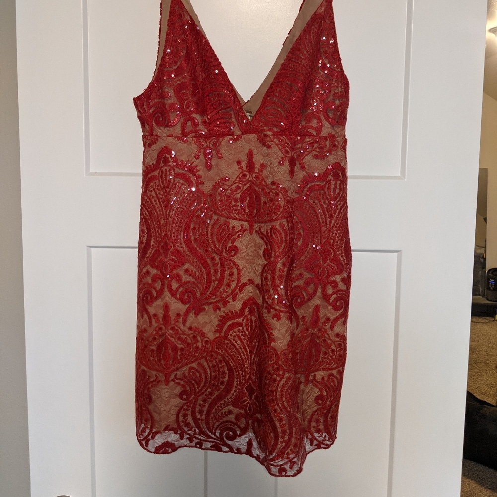 Free People Red Sequin/Nude Mini Dress